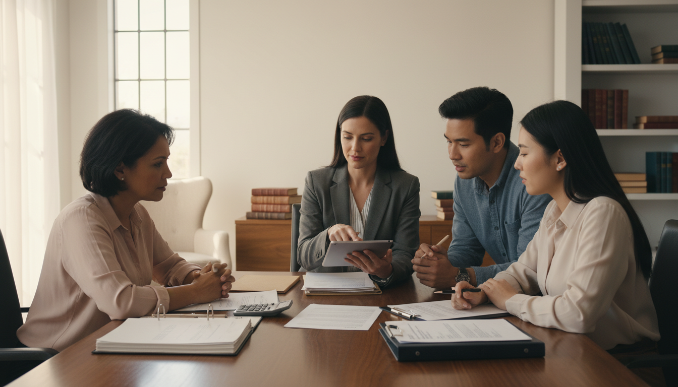 Advogado orientando família sobre partilha de bens e ordem de vocação hereditária