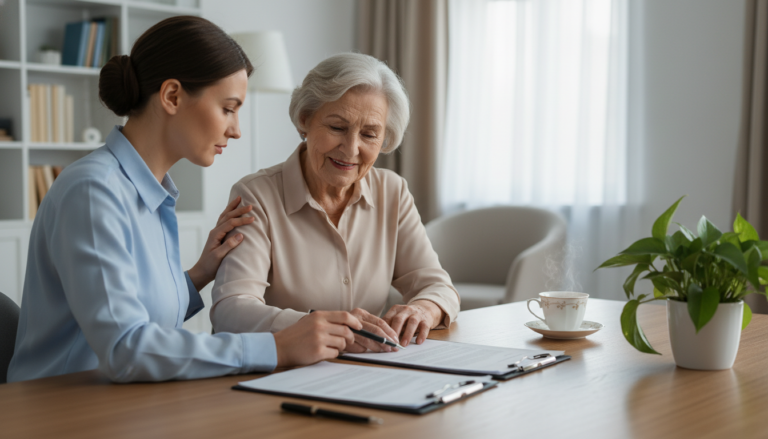Família e médico revisando Diretivas Antecipadas de Vontade