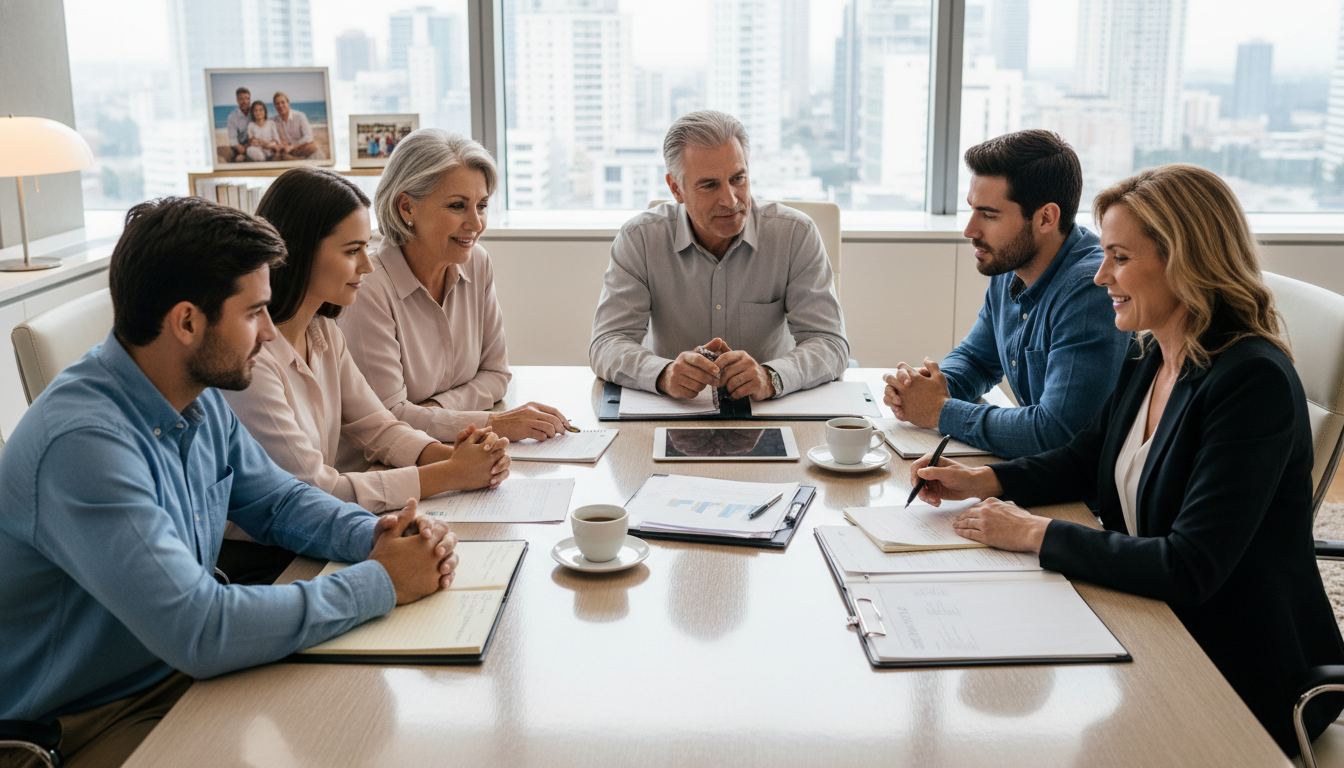 Família, planejamento sucessório, consultoria financeira, futuro familiar, segurança patrimonial, documentos legais, herança